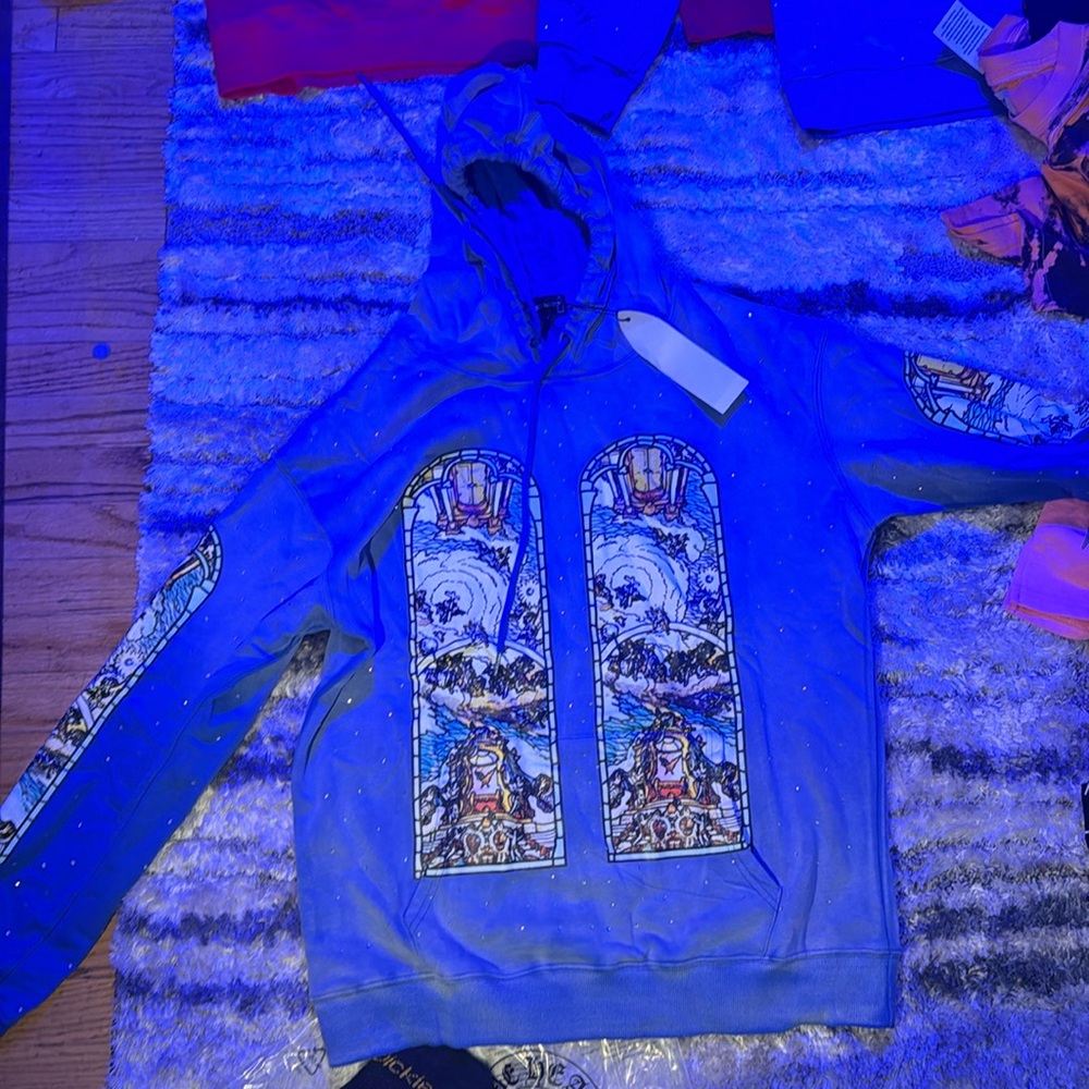 Who Decides War hoodie in blue size Large
